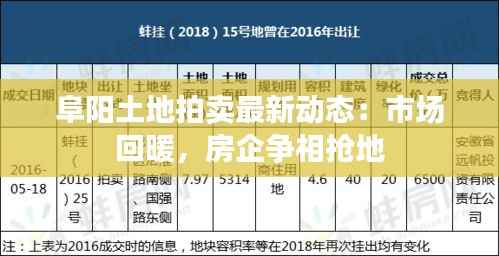 阜阳土地拍卖最新动态：市场回暖，房企争相抢地