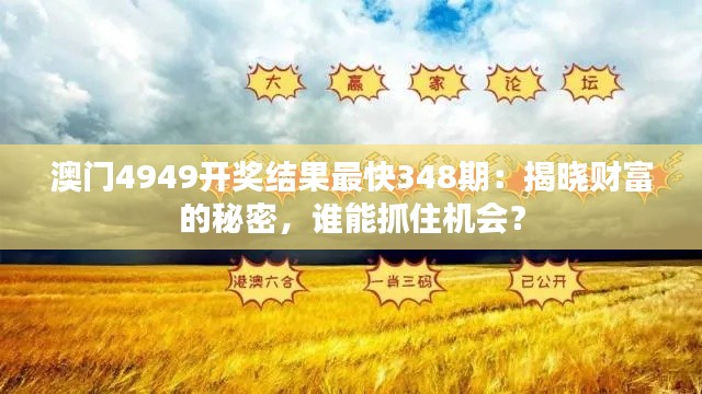 澳门4949开奖结果最快348期:揭晓财富的秘密,谁能抓住机会?
