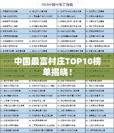中国最富村庄TOP10榜单揭晓!