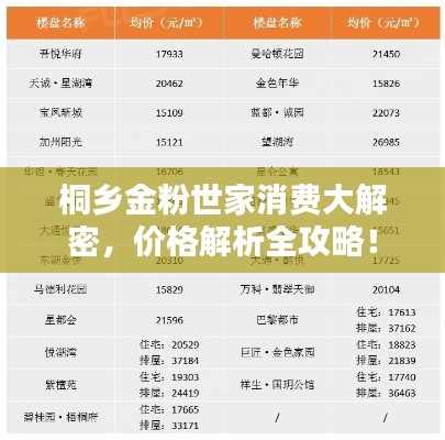桐乡金粉世家消费大解密,价格解析全攻略!
